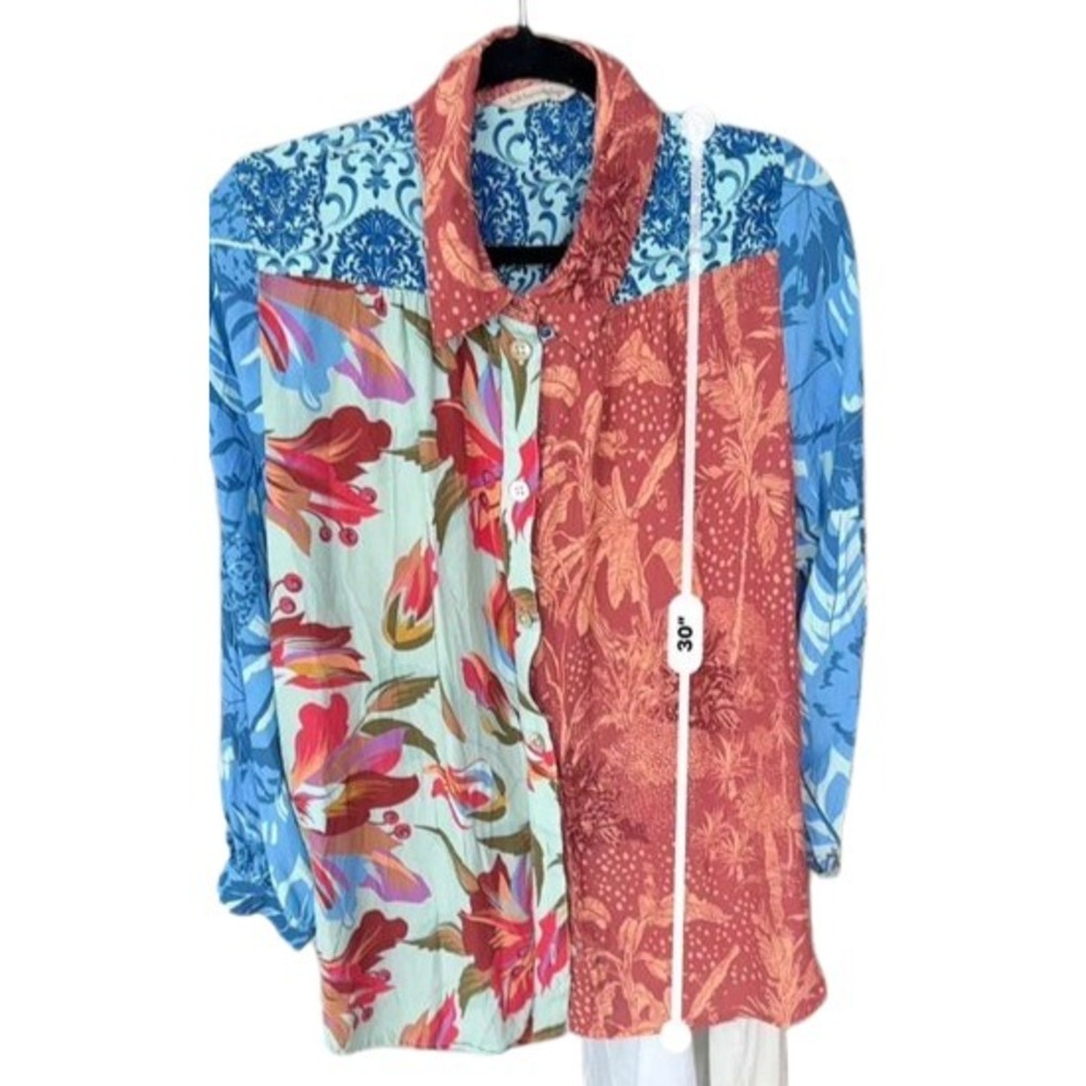 Soft Surroundings Womens Boho Patchwork Mixed Print Oversized Blouse 12 - Picture 4 of 7